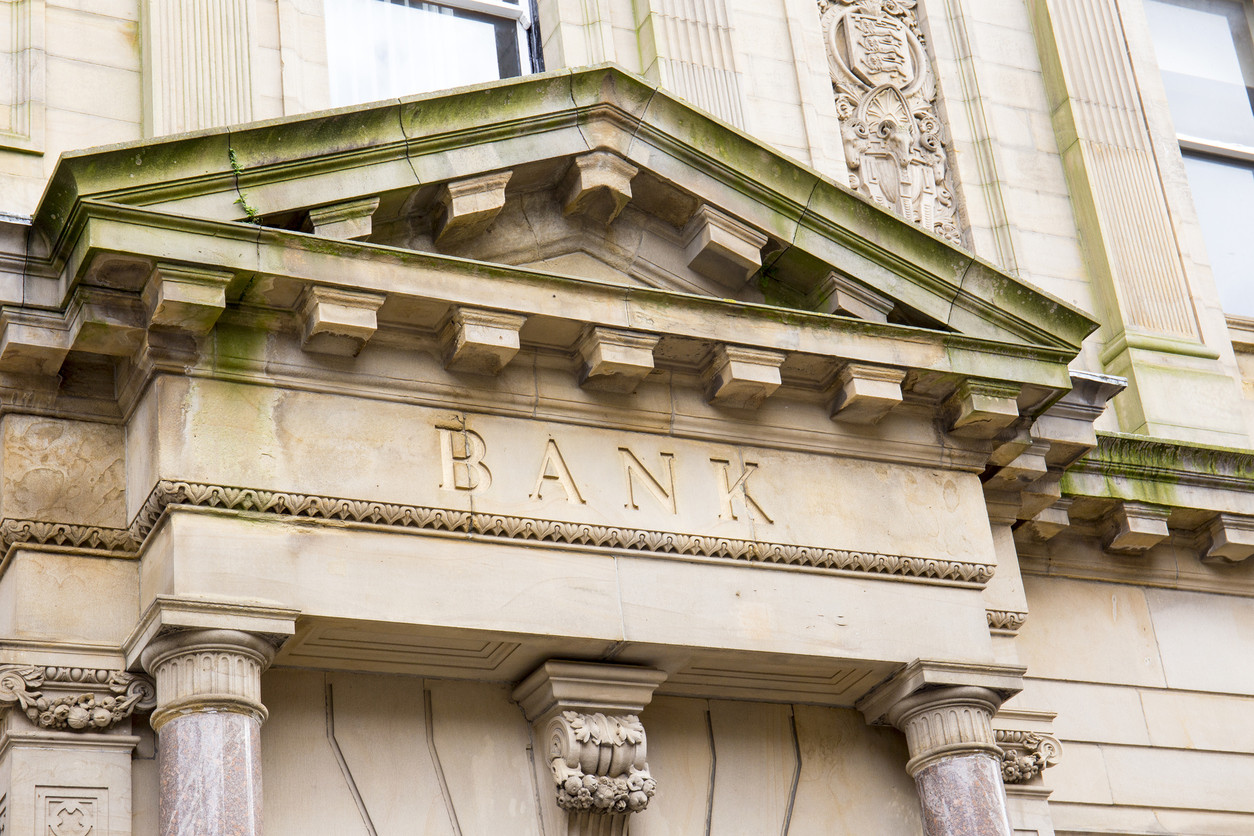 Bank sign above entrance