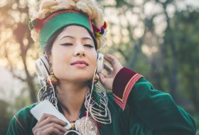 Woman listening to heritage music